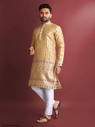 Daaman Concept Kurta For Men in Yellow