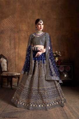 Dark Blue Raw Silk Lehenga Choli From Cultural by Zee Clothing