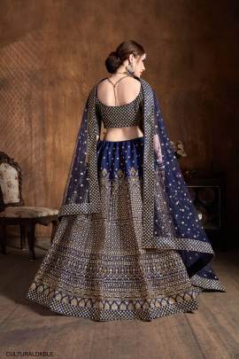 Dark Blue Raw Silk Lehenga Choli From Cultural by Zee Clothing