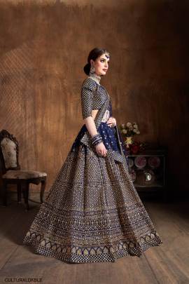 Dark Blue Raw Silk Lehenga Choli From Cultural by Zee Clothing