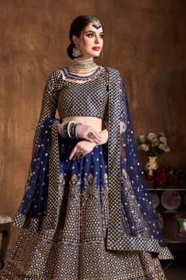 Dark Blue Raw Silk Lehenga Choli From Cultural by Zee Clothing