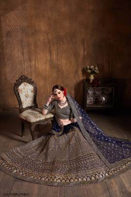 Dark Blue Raw Silk Lehenga Choli From Cultural by Zee Clothing