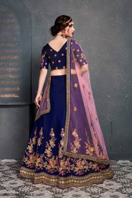 Dark Blue Taffeta Satin Silk Lehenga Choli From Roohbab by Zeel Clothing