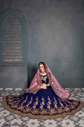 Dark Blue Taffeta Satin Silk Lehenga Choli From Roohbab by Zeel Clothing