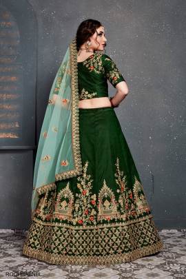 Dark Green Taffeta Satin Silk Lehenga Choli From Roohbab by Zeel Clothing