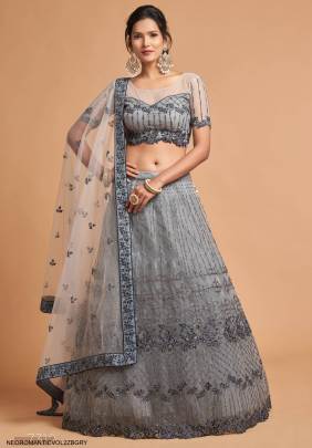 Dark Grey Lehenga Choli From Neo Romantic Vol 2 by Zeel Clothing