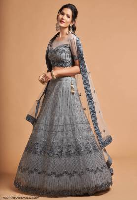 Dark Grey Lehenga Choli From Neo Romantic Vol 2 by Zeel Clothing