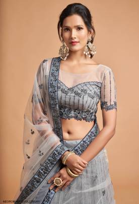 Dark Grey Lehenga Choli From Neo Romantic Vol 2 by Zeel Clothing