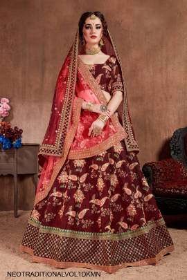 Dark Maroon Mulberry Silk Lehenga Choli Neo Traditional Vol 1 by Zeel Clothing