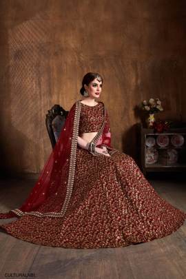 Dark Maroon Raw Silk Lehenga Choli From Cultural by Zee Clothing