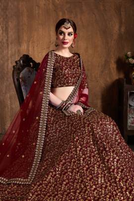 Dark Maroon Raw Silk Lehenga Choli From Cultural by Zee Clothing