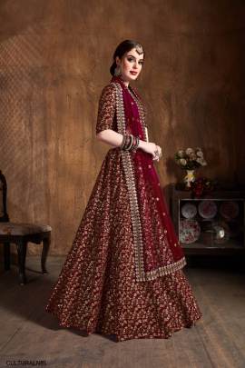 Dark Maroon Raw Silk Lehenga Choli From Cultural by Zee Clothing