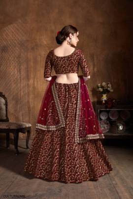 Dark Maroon Raw Silk Lehenga Choli From Cultural by Zee Clothing