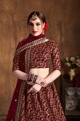 Dark Maroon Raw Silk Lehenga Choli From Cultural by Zee Clothing