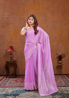 Dark Purple Moss Stich Foil Saree from Triva by Dhaga