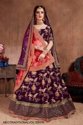 Dark Purple Mulberry Silk Lehenga Choli Neo Traditional Vol 1 by Zeel Clothing