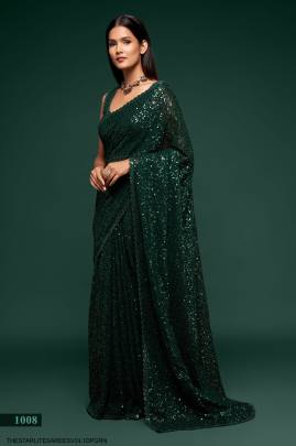 Deep Green Georgette Multiple Sequence Embroidery The Starlite Sarees Vol 1 By Zeel Clothing