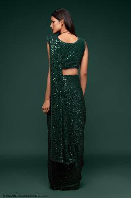 Deep Green Georgette Multiple Sequence Embroidery The Starlite Sarees Vol 1 By Zeel Clothing