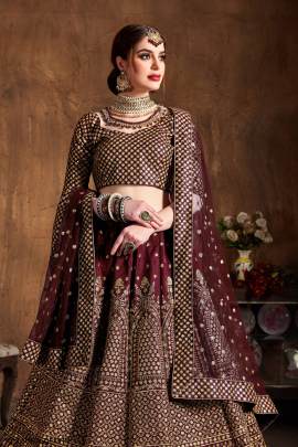 Deep Maroon Raw Silk Lehenga Choli From Cultural by Zee Clothing