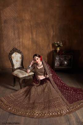 Deep Maroon Raw Silk Lehenga Choli From Cultural by Zee Clothing