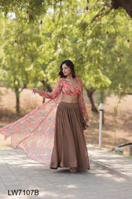 Equisite Lehnga Choli With Shrug In Brown