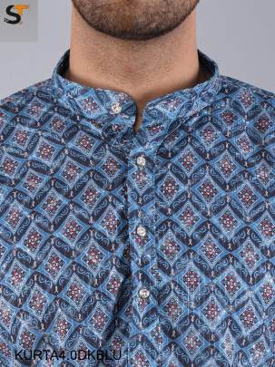 Festival Special Dark Blue Print Kurta Pyjama For Men