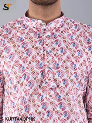 Festival Special Pink Print Kurta Pyjama For Men