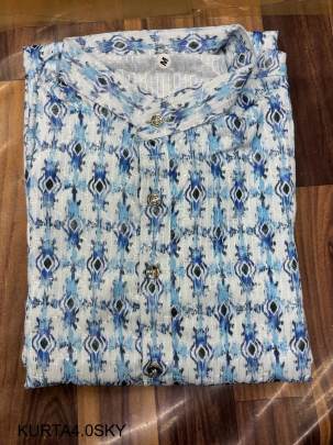 Festival Special Sky Blue Print Kurta Pyjama For Men