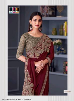 Florence Satin Designer Saree in Maroon