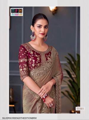 Glass Feel Double Tone Designer Saree in Brown