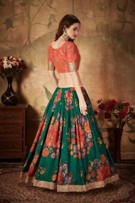 Green and Orange Organza Lehenga Choli From Floral Vol 1 by Zeel Clothing