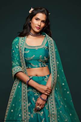 Green Art Silk Lehenga Choli From The Modern Vibes Vol 1 by Zeel Clothing