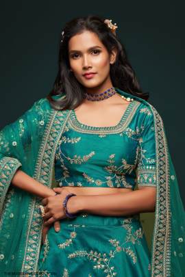 Green Art Silk Lehenga Choli From The Modern Vibes Vol 1 by Zeel Clothing