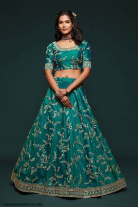 Green Art Silk Lehenga Choli From The Modern Vibes Vol 1 by Zeel Clothing