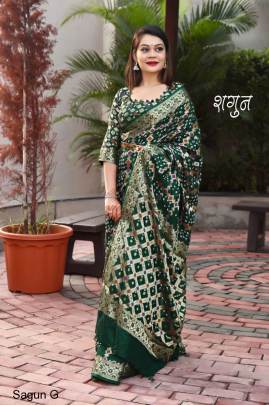 Green Beautiful Gharchola Bandhani Saree Catalog Sagun