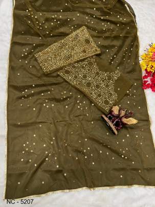 Green Bollywood celebrity inspired designer Sequance Saree NC - 5207