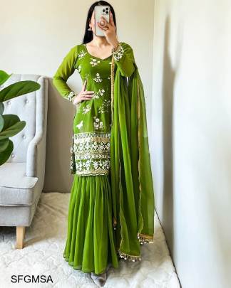 Green Embroidery Sharara