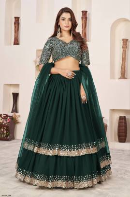 Green Georgette Lehenga Choli From Anchal by Zeel Clothing