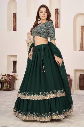 Green Georgette Lehenga Choli From Anchal by Zeel Clothing