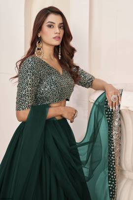 Green Georgette Lehenga Choli From Anchal by Zeel Clothing