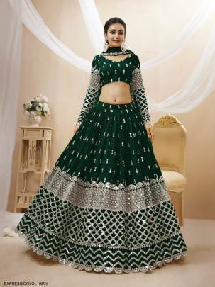 Green Georgette Sequence Zari Embroidered Work Lehenga Expression Vol 1 by Zeel Clothing 