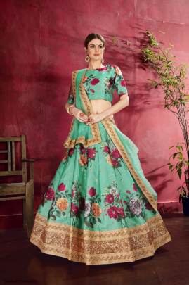 Green Heavy Banglori Silk Lehenga Choli From Carnations by Zeel Clothing