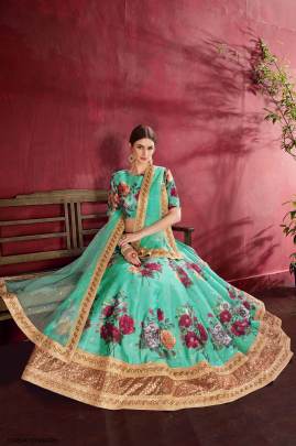 Green Heavy Banglori Silk Lehenga Choli From Carnations by Zeel Clothing