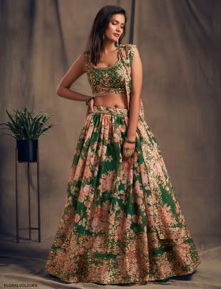 Green Organza Lehenga Choli From Floral Vol 2 by Zeel Clothing