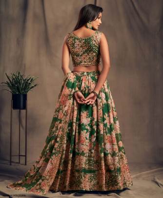 Green Organza Lehenga Choli From Floral Vol 2 by Zeel Clothing