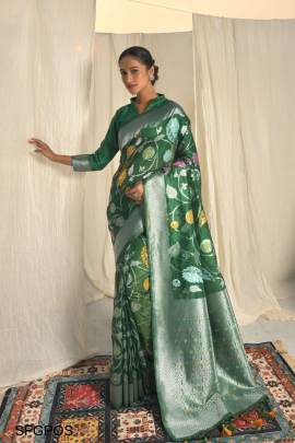 Green Premium Orgenza Silk Zari Weaving Saree 