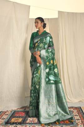 Green Premium Orgenza Silk Zari Weaving Saree