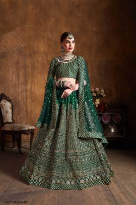 Green Raw Silk Lehenga Choli From Cultural by Zee Clothing