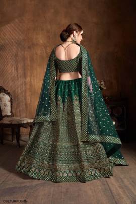 Green Raw Silk Lehenga Choli From Cultural by Zee Clothing