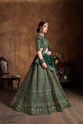 Green Raw Silk Lehenga Choli From Cultural by Zee Clothing